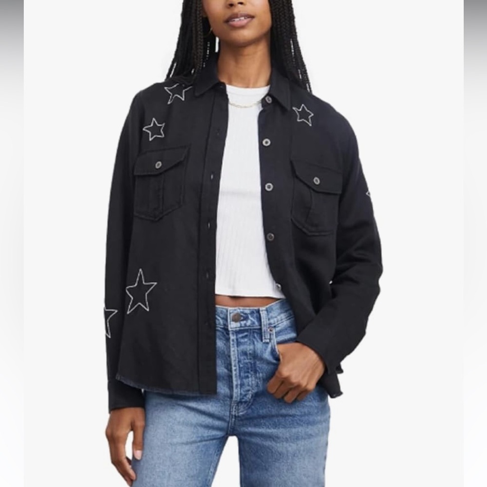 Rails Loren‎ Black Embroidered Stars Black White Women’s Size Small Linen Blend